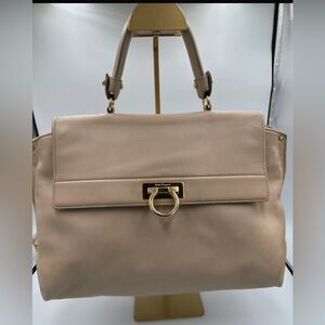 Salvatore Ferragamo Taupe Leather Gancini Top-Handle Bag